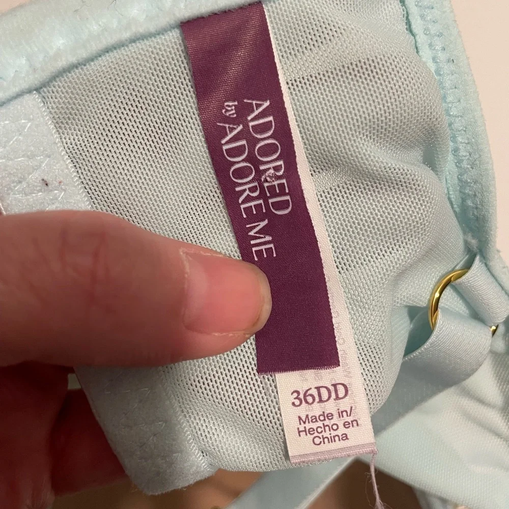 Adored by Adore Me Morgan Natural Lift Lace Push Up Bra Bralette 36DD Light Blue - Picture 5 of 6